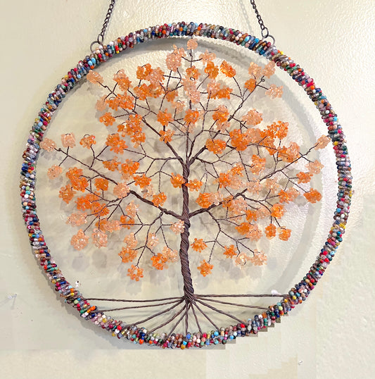 Wire Beaded Tree Gold 12"