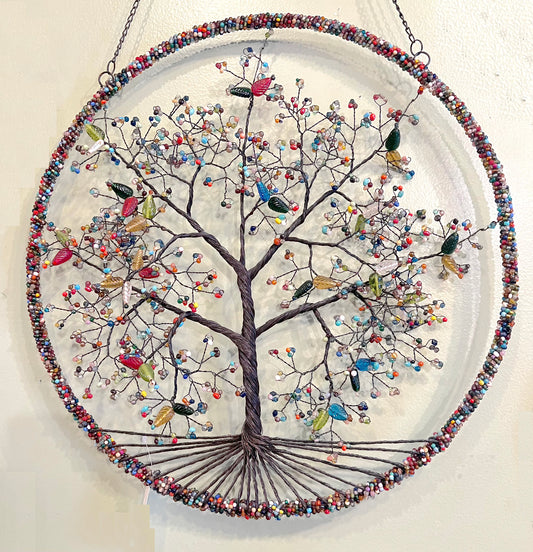 Wire Tree of Life Leaf Shaped Beads Multi 18" -5195