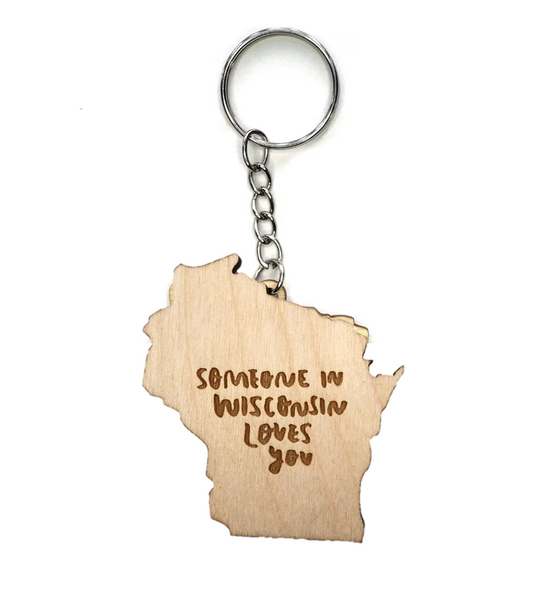 Wooden Wisconsin Keychain