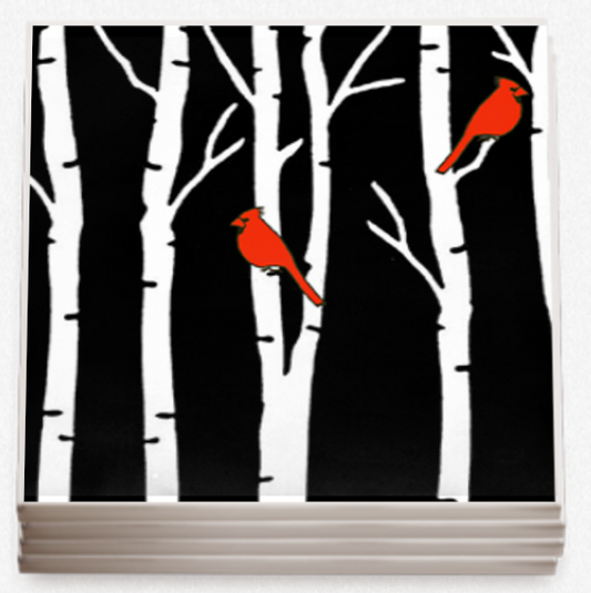 Coasters - Birch Trees with Cardinals