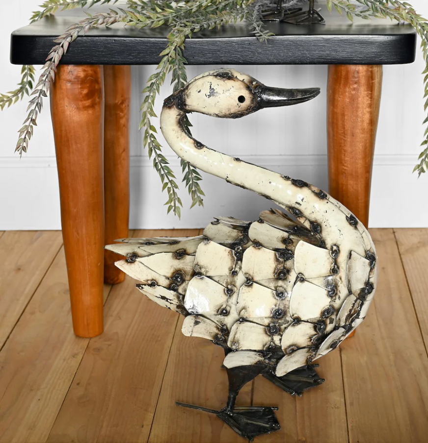 Recycled Metal Feathered Swan Sculpture Large
