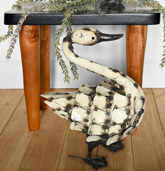 Recycled Metal Feathered Swan Sculpture Large