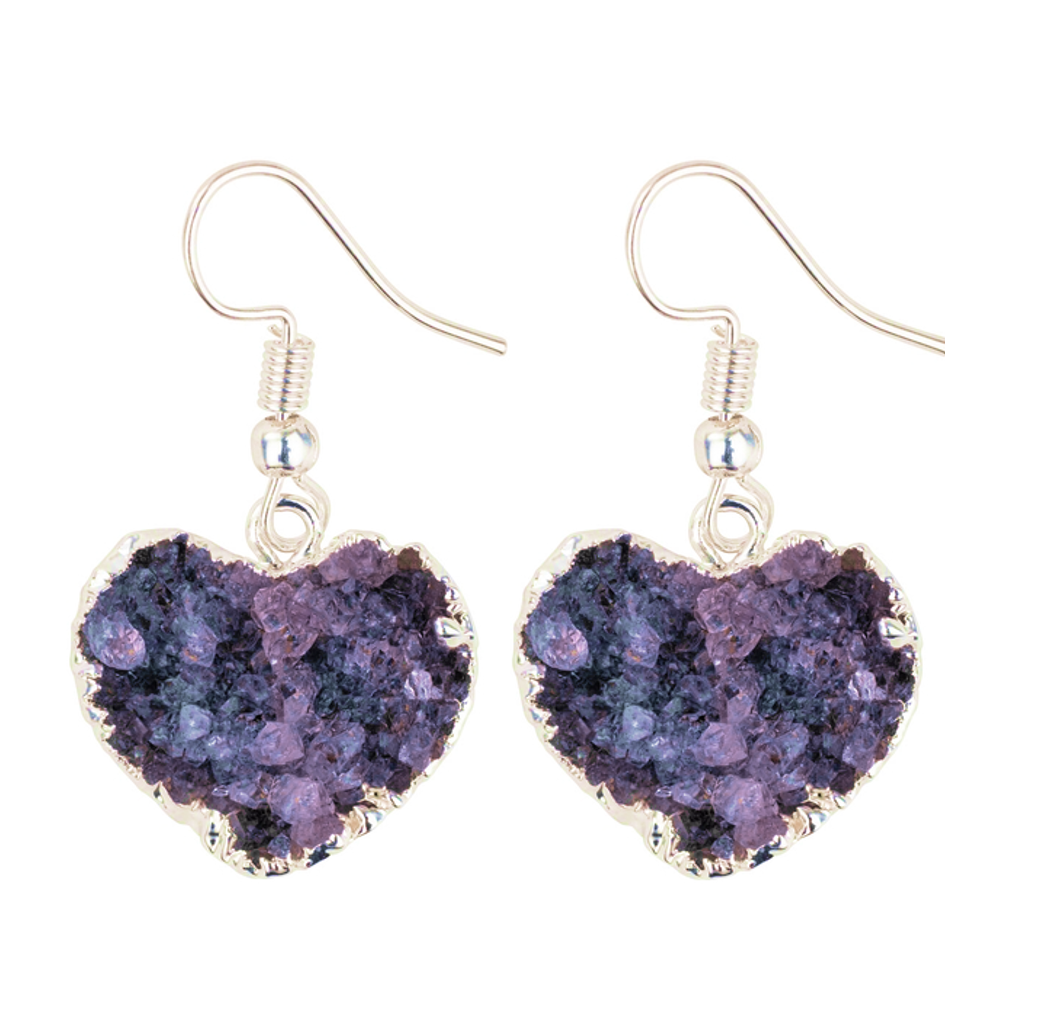 Amethyst Druzy Heart Earrings