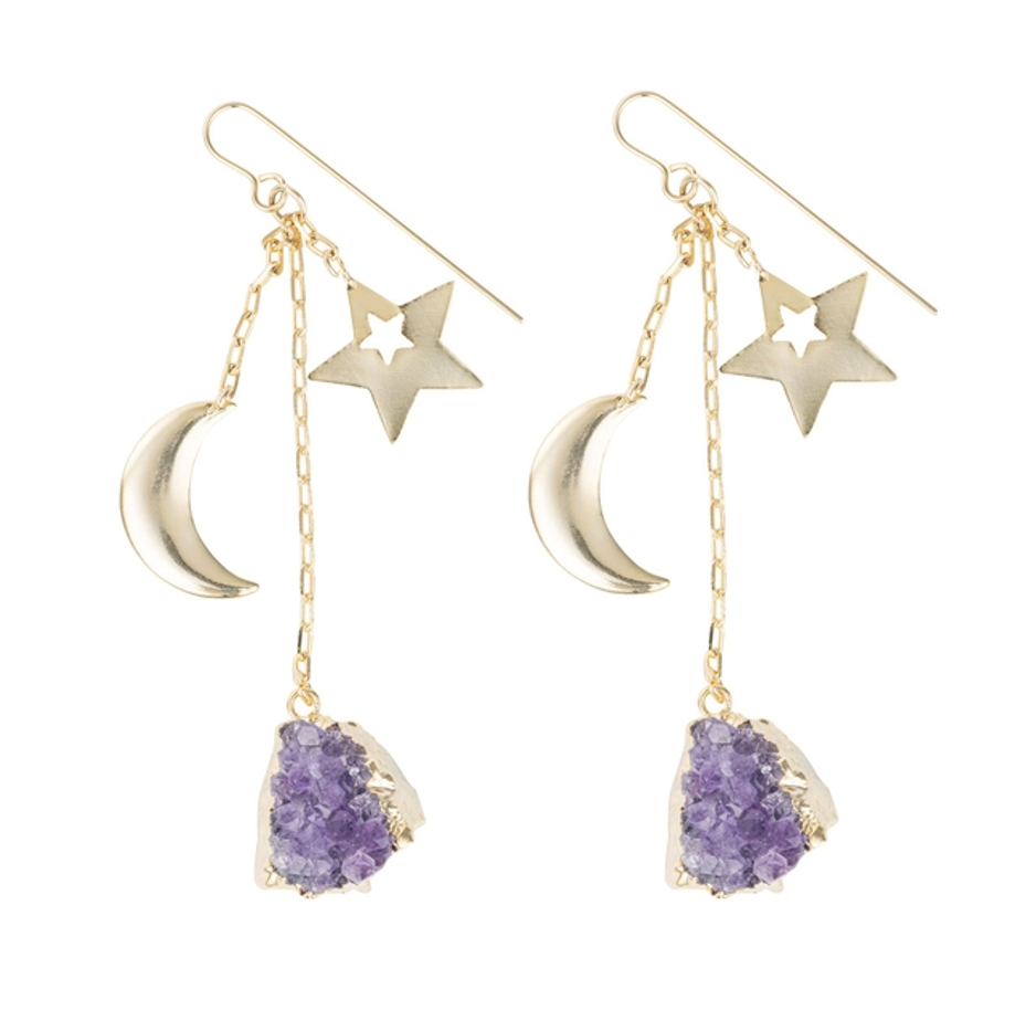 Amethyst Moon + Star Drop Earrings