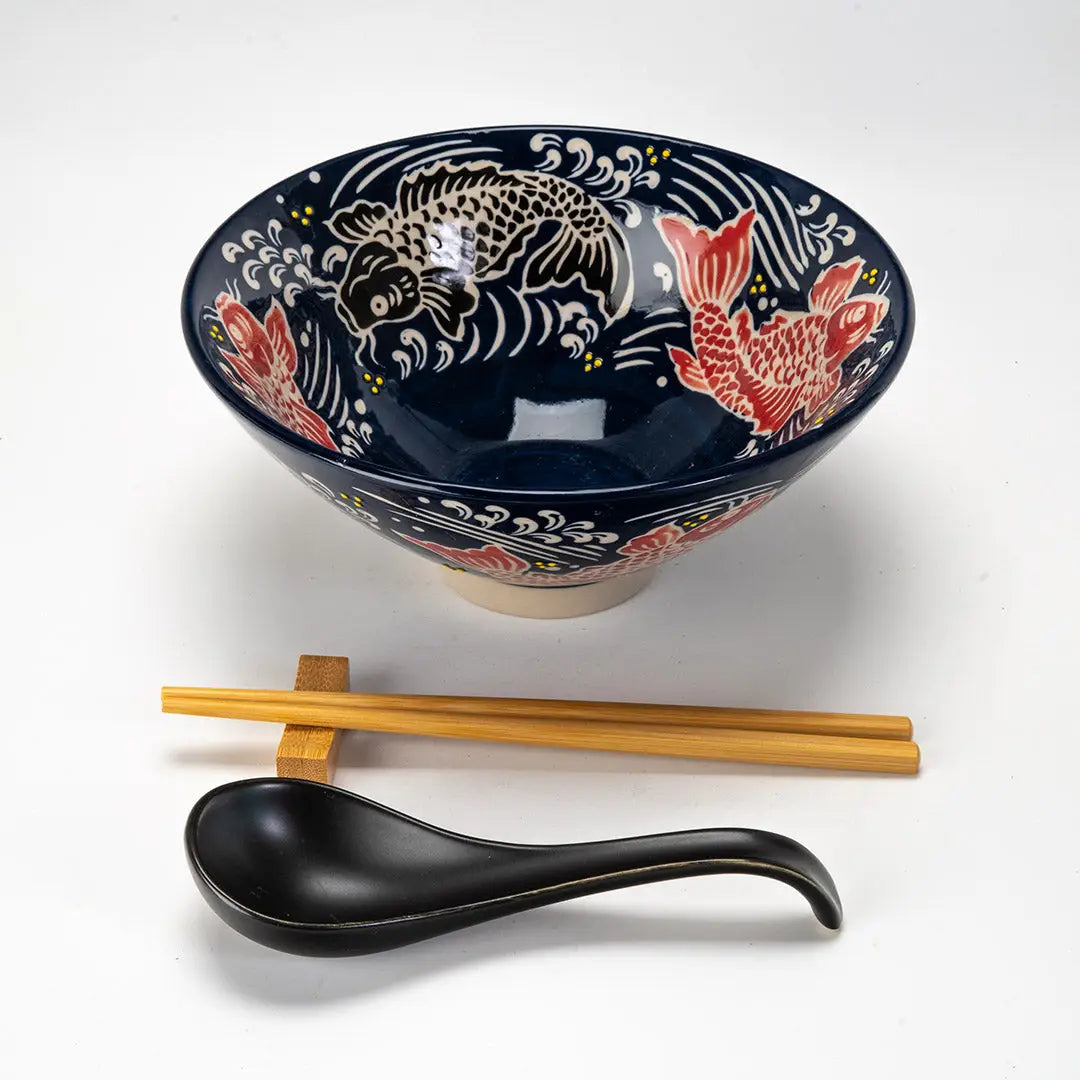 Koi Fish 24oz Bowl with Chopsticks + Spoon Set