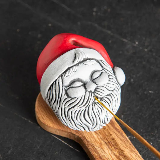 Santa Head Figure Incense Stick Holder w/ Wood tray