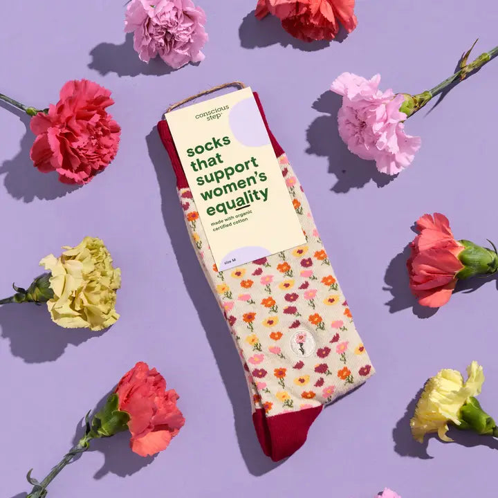 Socks That Support Women's Equality Pink Floral