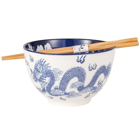 Oriental Dragon Design Noodle Bowl with Chopsticks Set