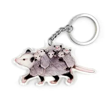 Mom Opossum with Babies Double Sided Acrylic Keychain