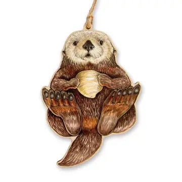 Sea Otter Wood Print Christmas Ornament