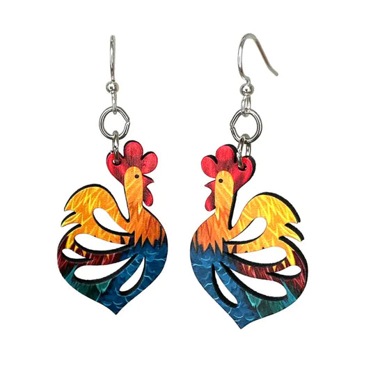 Wooden Earrings - Cock-A-Doodle-Doo