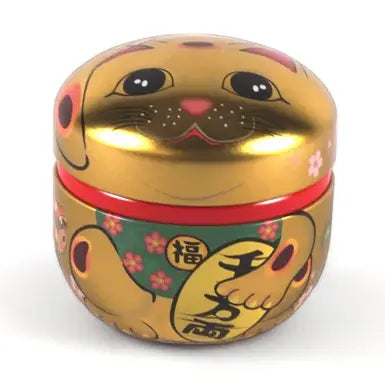 Tea Leaves Container 3.5oz Gold Lucky Cat