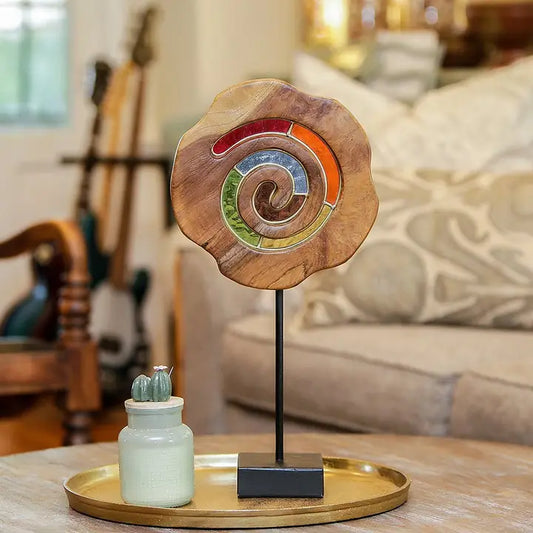 Teak Slab Stained  Glass Spiral 20"