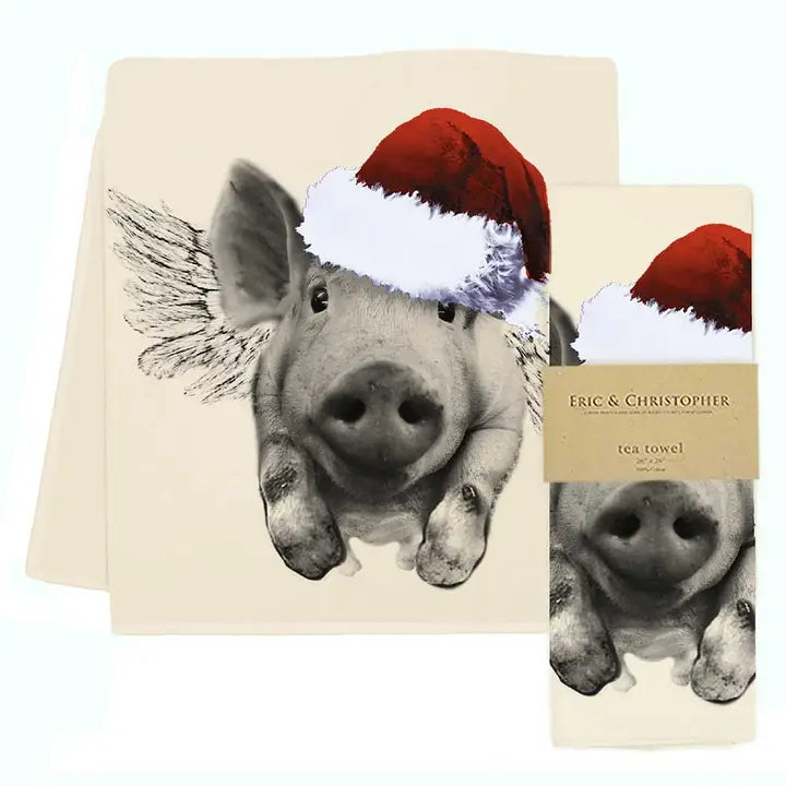 Santa Flying Pig Tea Towel