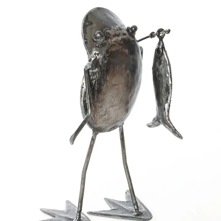 Metal Fishing Frog Sculpture