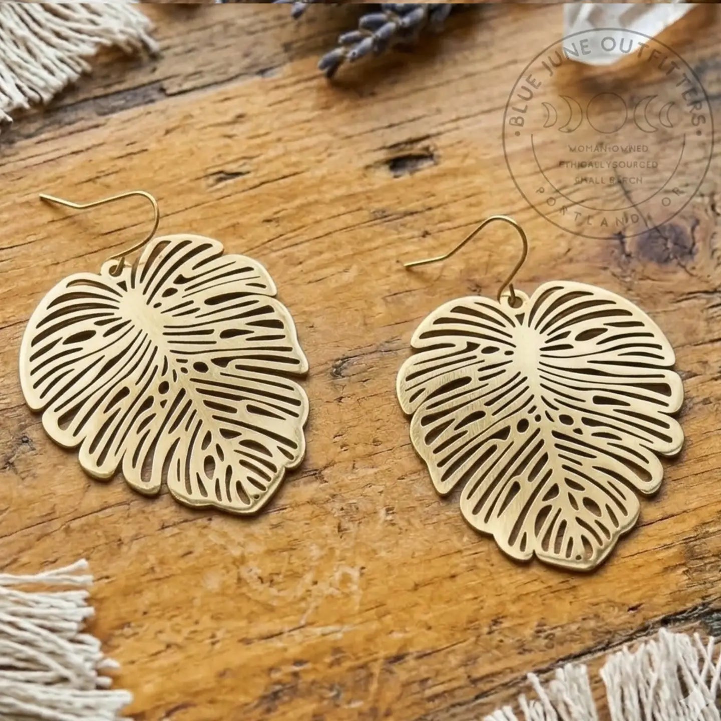 Boho Monstera Plant Earrings