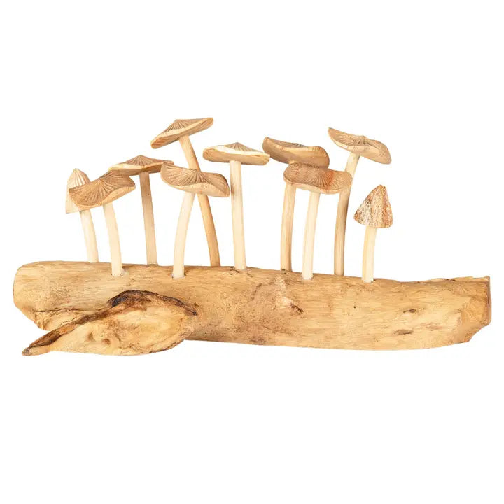 Long Carved Mushrooms on Wood