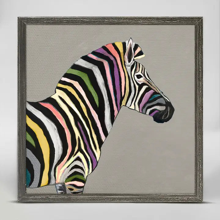 Wild Zebra on Taupe Mini Framed Canvas