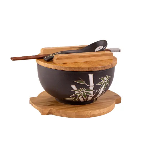 Bamboo Bowl with Chopsticks, Spoon, Lid & Trivet Set