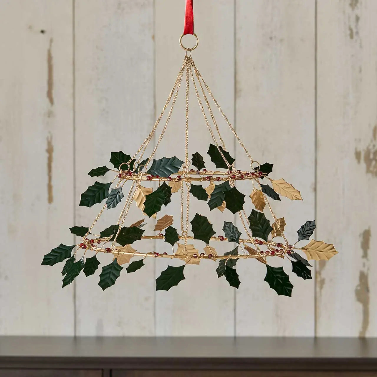 Holly Wreath Chandelier Mobile