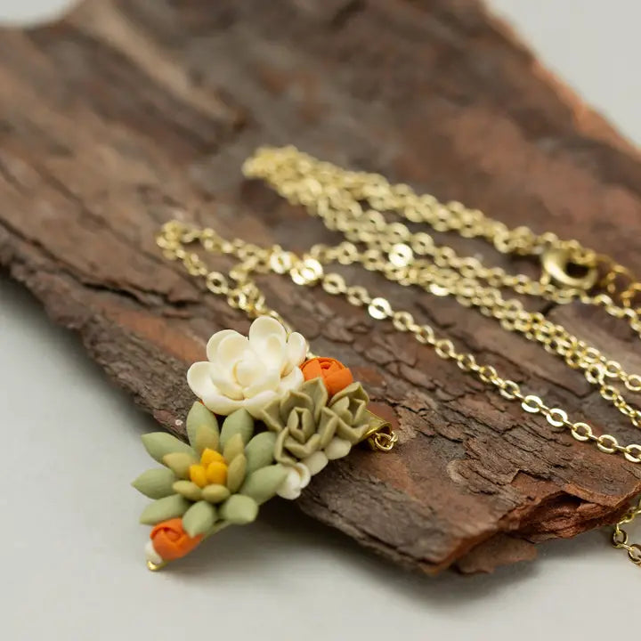 Handcrafted Succulent Necklace, Green Floral Jewelry