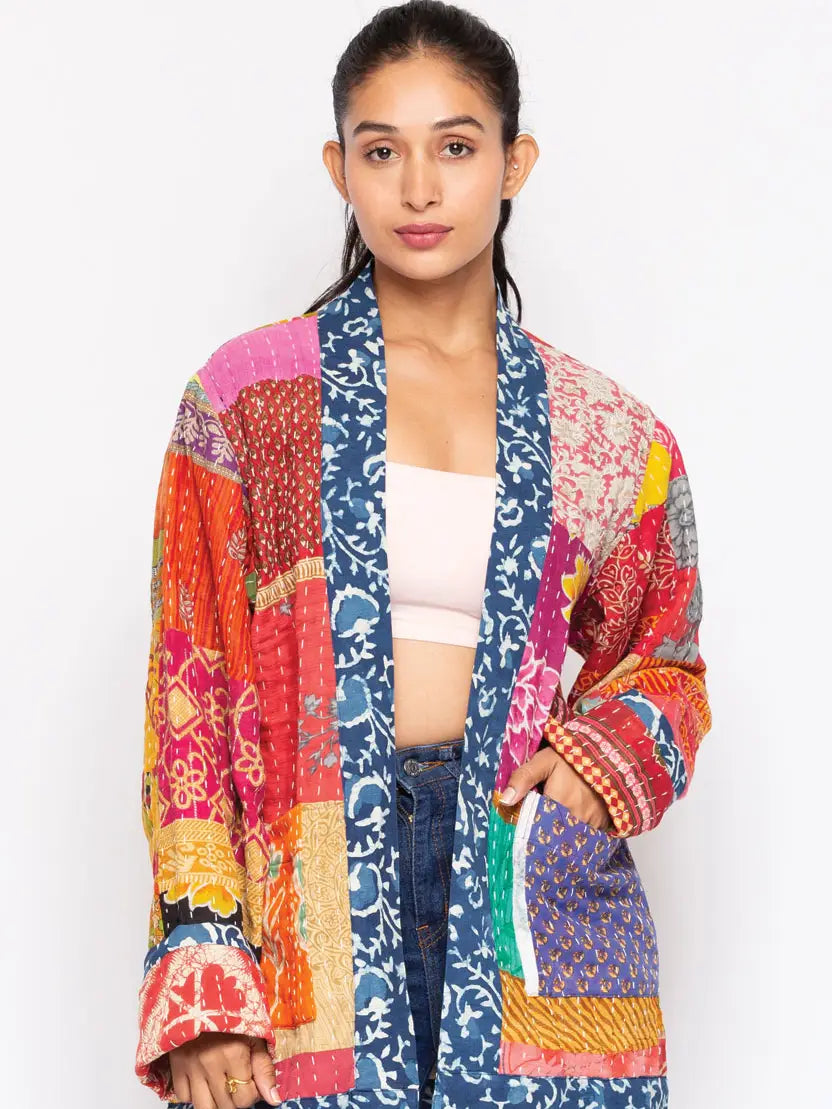 Reversible Kantha Quilted Sari Jacket
