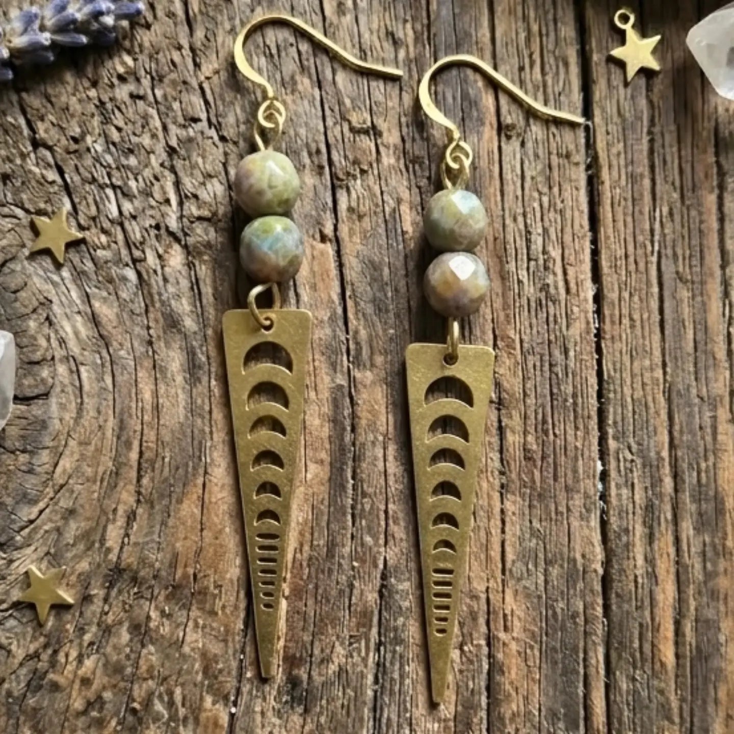 Moondance Picasso Jasper & Raw Brass Phase Earrings