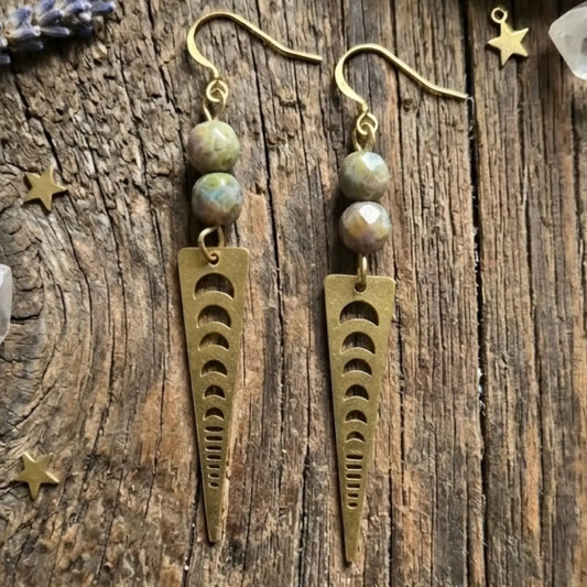 Moondance Picasso Jasper & Raw Brass Phase Earrings