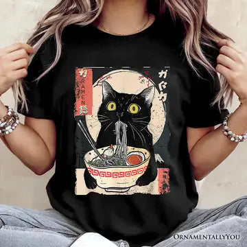 Kawaii Cat Eating Ramen T-Shirt