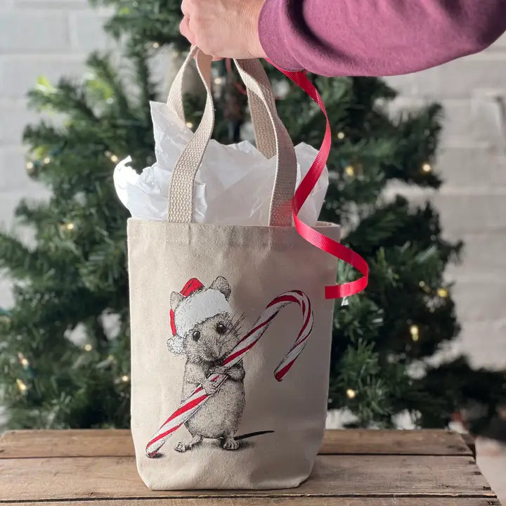 Santa Mouse with Candy Cane Gift Bag