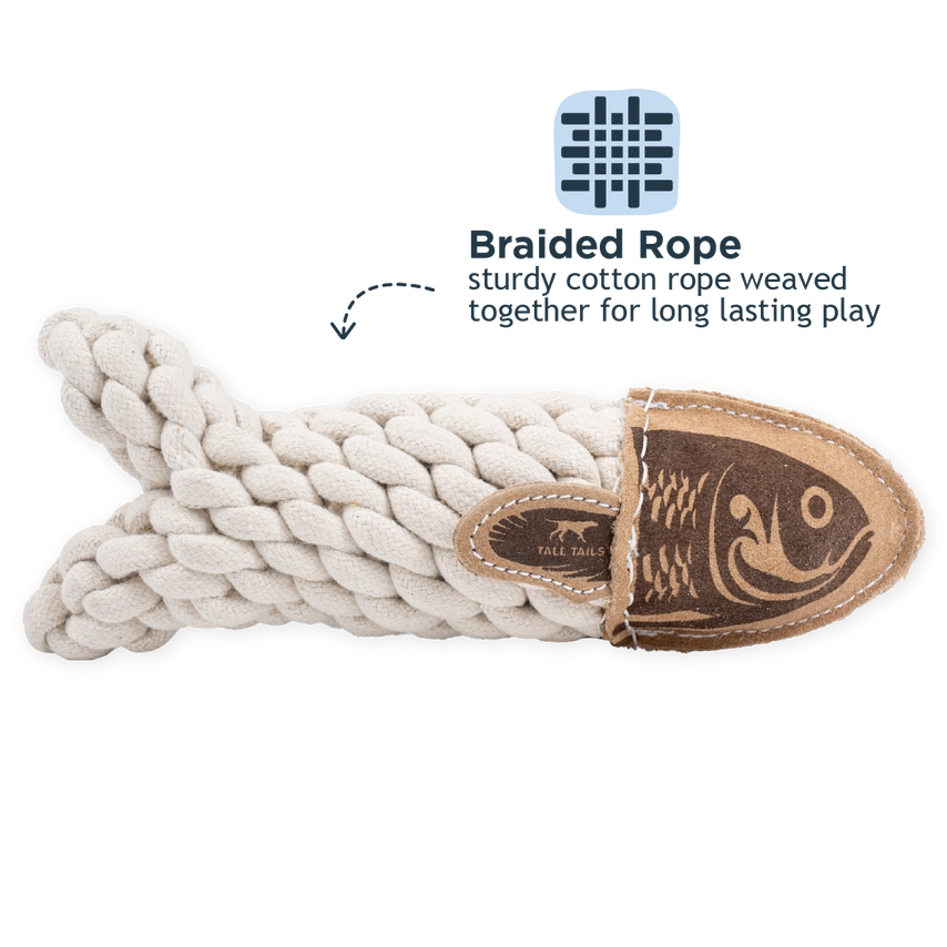 Leather + Rope Crunch Fish Dog Toy