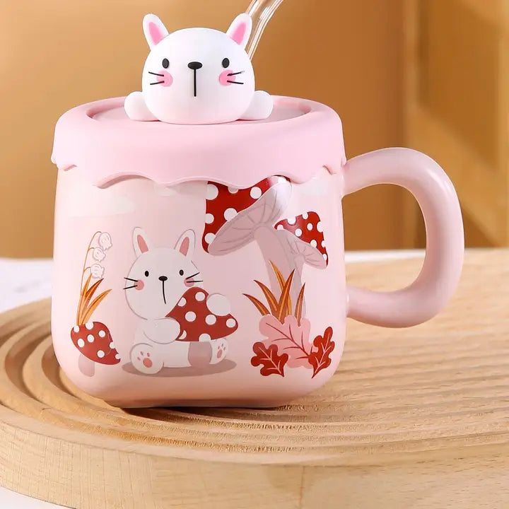 Cute Animal Mug w/ Lid + Straw