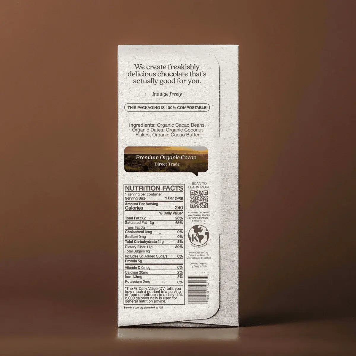 Date Sweetened Dark Chocolate Bar Toasted Coconut