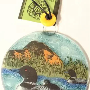 Glass Ornament - Loon Family