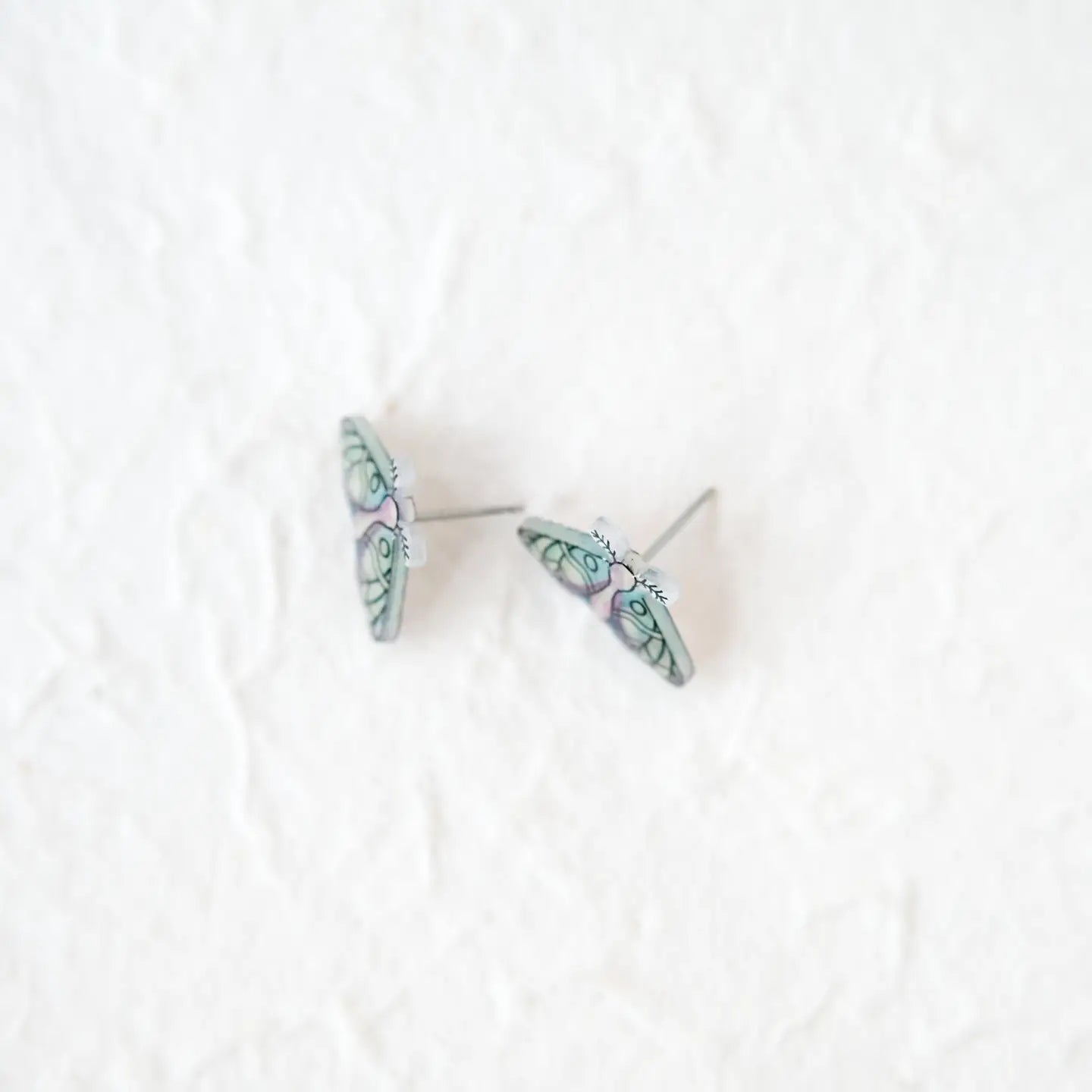 Green Forest Moth Stud Earrings
