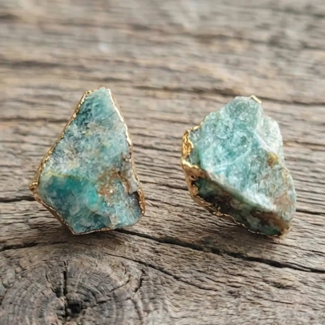 Raw Amazonite & 18k Gold Studs