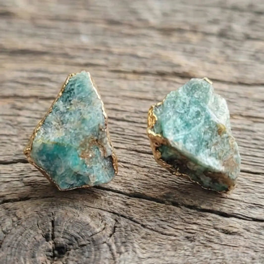Raw Amazonite & 18k Gold Studs