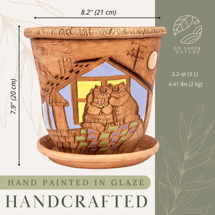 Cats Ceramic Planter & Saucer