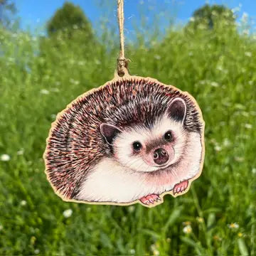 Hedgehog Wood Print Christmas Ornament