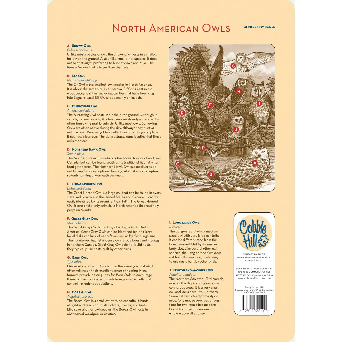 North American Owls (Tray) 35pc Puzzle