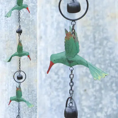 Multicolor Triple Hummingbird Ornament with Bells