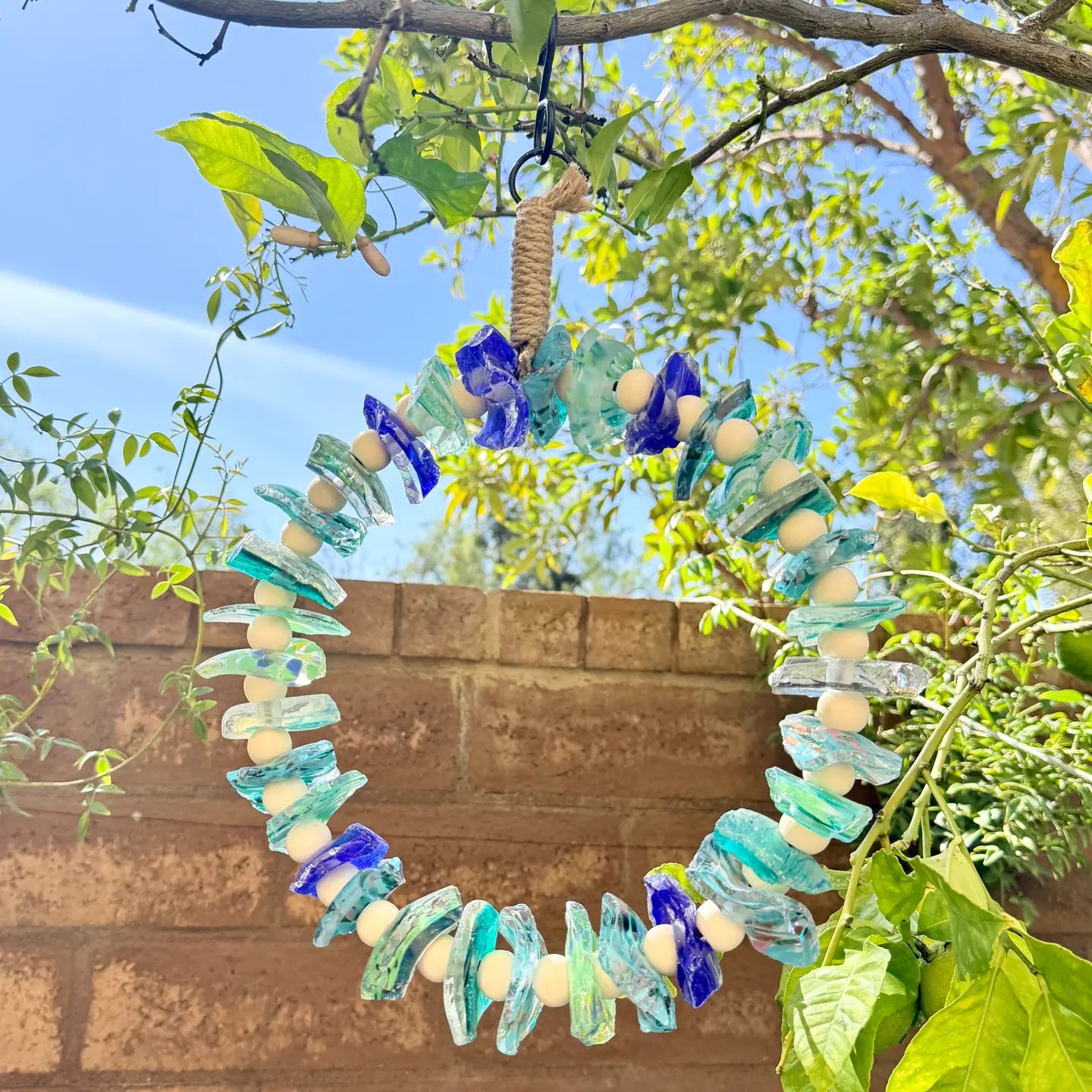 Hanging Circle Recycled Art Glass Suncatcher 12"