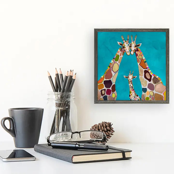 Giraffe Family in Turquoise Mini Canvas