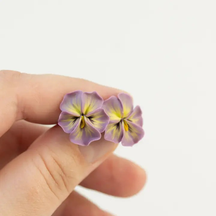 Pastel Pink Pansy Earrings Stud Earrings - Flower Jewelry