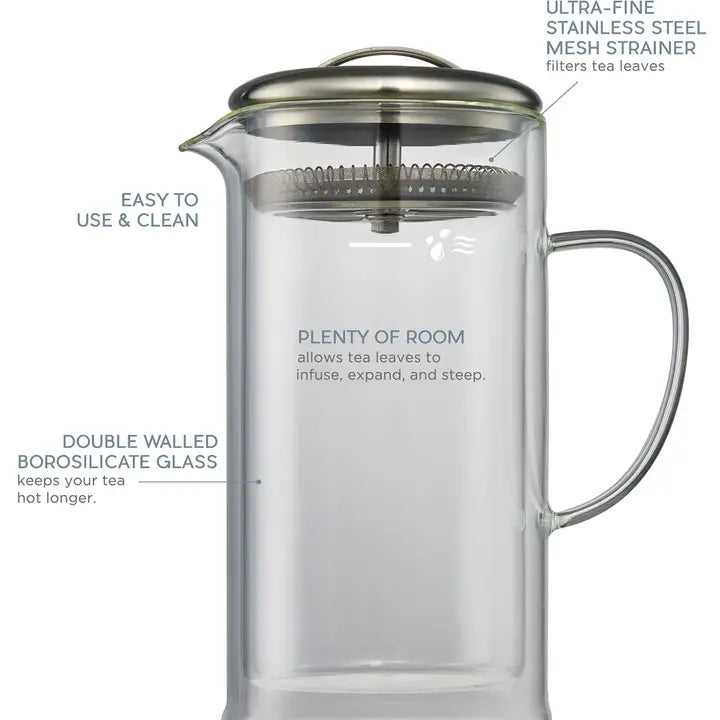 Double Wall 24oz Glass Strainer Teapot