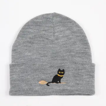 Halloween Black Cat Embroidery Beanie