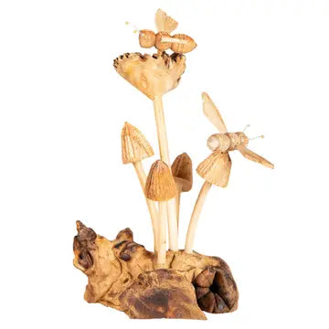 Wooden Mushrooms with Bee & Flower