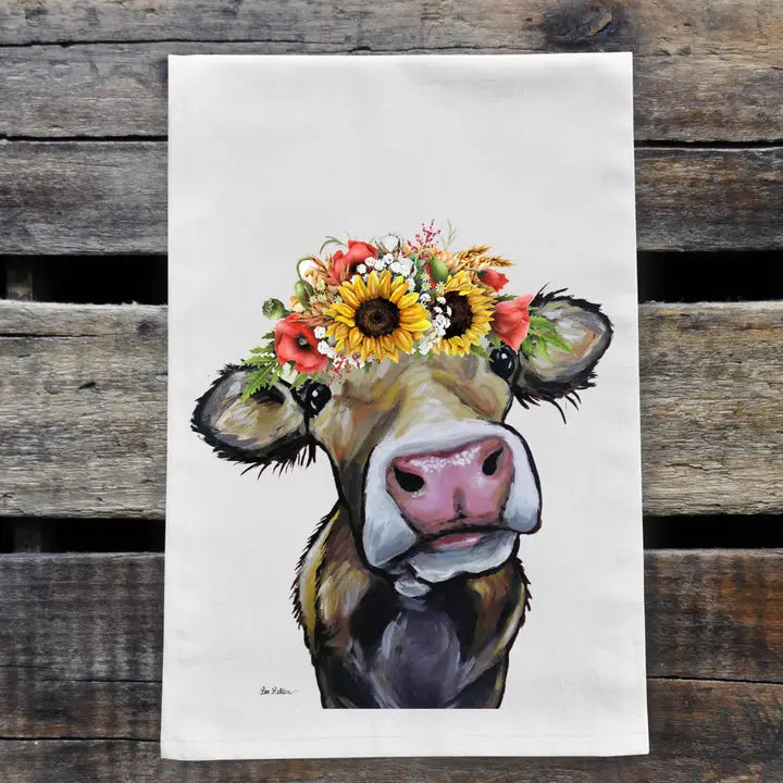 Sunflower Cow Tea Towel