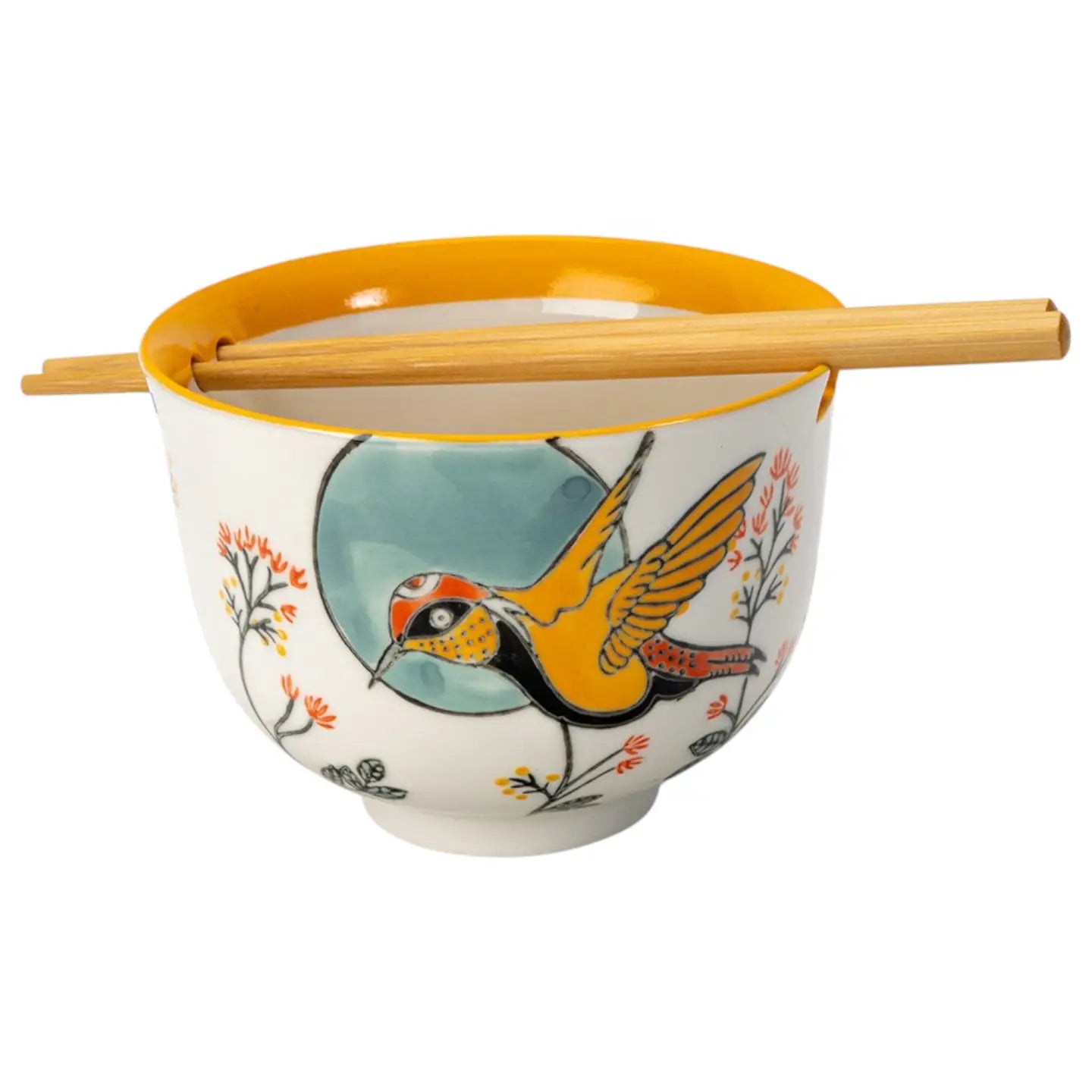 Hummingbird Design Donburi Bowl with Chopsticks Set