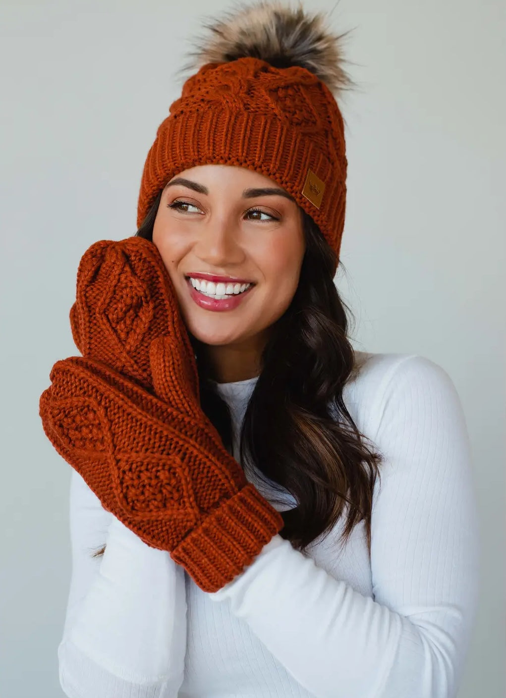 Rust Cable Knit Mittens